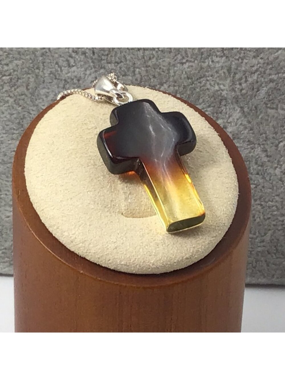 Amber Cross Cherry And Citrin Sterling Silver Box Chain 18” New